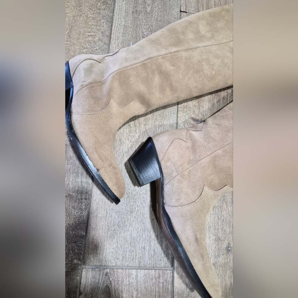 Anthropologie Knee High Beige Suede Western Boot Size 38 - Picture 7 of 10